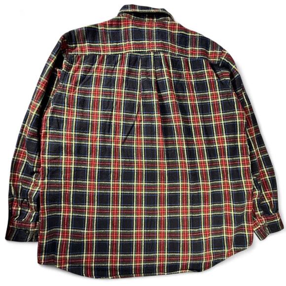 LL Bean Scotch Plaid Flannel Button Down Shirt Mens L Red Black Tartan Cabincore - Picture 7 of 8
